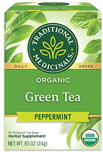 Traditional Medicinals Organic Green Tea Peppermint Tea, 16 Tea Bags