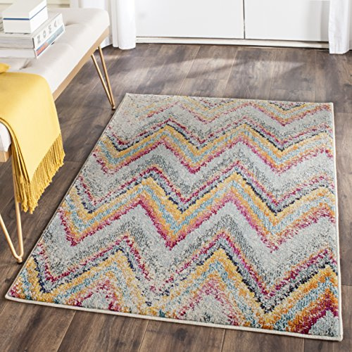 SAFAVIEH Monaco Collection Accent Rug - 3' x 5', Multi, Boho Chevron Distressed Design, Non-Shedding & Easy Care, Ideal for High Traffic Areas in Entryway, Living Room, Bedroom (MNC220F)