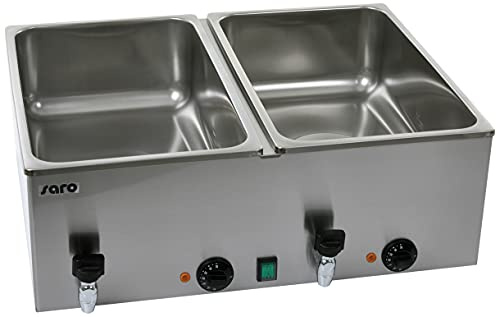 SARO BMH 160-2 - Bagnomaria con rubinetto di scarico, per 2 contenitori GN 1/1 o 4 GN 1/2, in acciaio inox, con temperatura regolabile fino a 100 °C, spia luminosa, 2 da 1 kW