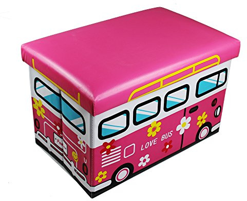 GMMH Hocker 49 x 31 x 31 cm Faltbarer Original Spielzeugbox Spielzeugtruhe Spielzeugkiste AufbewahrungsboxSitzhocker faltbar (Love Bus)
