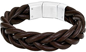 s. Oliver Herren-Armband Lederarmband Edelstahl Leder 22 cm