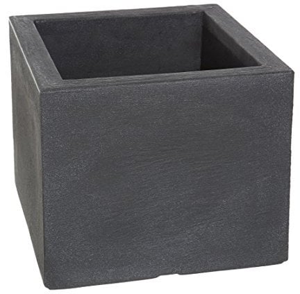 Dehner Blumenkübel Palermo, Schieferoptik, ca. 30 x 30 x 26 cm, Kunststoff, Grau