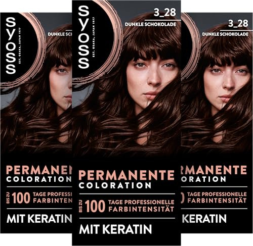 Syoss Coloration 3_28 Dunkle Schokolade (115 ml), permanente Haarfarbe | Verleiht bis zu 100 Tage professionelle Farbintensität, für 100 % Grauabdeckung, Tiefenpflege Kur für dein Haar