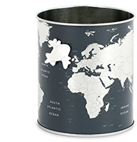 Balvi Pot à Crayons Globe Couleur Gris Carte du Monde, Comprend Petit Avion magnétique Étain 10x8,5x8