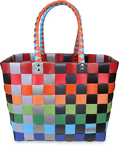normani Einkaufskorb Shopper geflochten aus Kunststoff - robuster Strandkorb aus wasserabweisendem Material Farbe Classic/Fruit