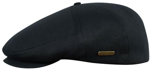 Sterkowski Modell Swede | 100% Naturleinen Schiebermütze für Herren und Frauen | Cabrio Sommer Flatcap Irische Retro Newsboy Hut Outdoor-Hut Gastby Klassische Golf Leichte Schwarz 62