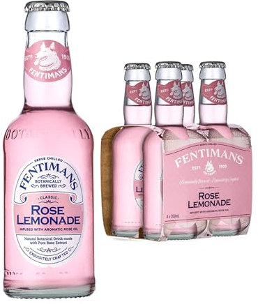 Fentimans Rose Lemonade - Botanically Brewed Lemonade made with Lemon Juice - Exquisitely Crafted and Refreshing Soft Drinks - Gluten-Free and Vegan Friendly Soft Drinks - 4 x 200 ml Bottles