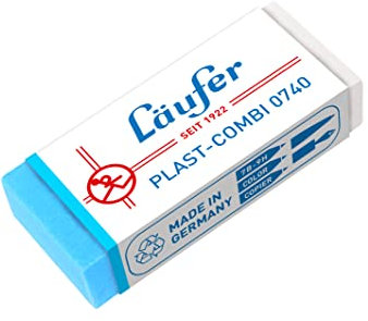Läufer 00740 Plast-Combi 0740 Radierer, Radiergummi für Bleistifte, Farbstifte, Tinten und Tuschen, transparent-blau