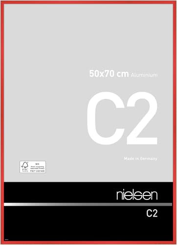 nielsen Bilderrahmen, 50 x 70 cm, Aluminium, Rot glanz, Posterrahmen zum Aufhängen im Hoch- & Querformat, Echtglas, C2