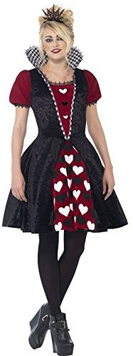 Smiffys Deluxe Dark Red Queen Costume, Black with Dress & Felt Tiara, Halloween Adult Fancy Dress, The Queen Dress Up Costumes
