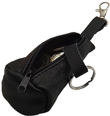 Echt Leder Schlüsseltasche mit 1 Reißverschlussfach und Karabinerhaken Handmade in EU in Schwarz in verschiedenen Designs (Design 2)
