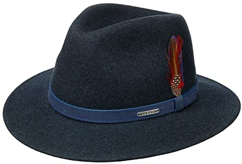 Stetson Powell Felt Traveller Hat Heathered Wool Felt Water-Shedding Tough Hard-Wearing Made in EU Men Summer Winter Outdoor Blue