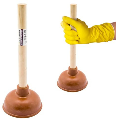 Bathroom Rubber Sink Drain Toilet Plunger - Wooden Handle, Unblocker | Heavy Duty Toilet Cleaner, Hand Tool | Strong Quality, Compact and Durable | Bathroom