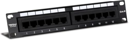 TRENDnet, TC-P12C6, 12-Port Cat6 ungeschirmtes Patchpanel, 10 Zoll breit, 12 RJ-45 Gigabit Ethernet Ports, 250 MHz Anschluss
