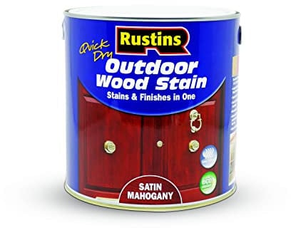 Rustins Quick Dry Outdoor Wood Stain Satin Mahogany 2.5ltr- Durable and Weather-Resistant Finish, Fast Drying, Vibrant Color for Decks, Fences, & Furniture, Available in Many Wood Shades
