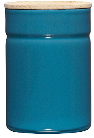 Riess, 2172-200, Vorratsdose mit Eschenholzdeckel, Durchmesser 8 cm, Höhe 12 cm, Inhalt 525 ml, SILENT BLUE, KITCHEN-MANAGEMENT, Truehomeware, Emaille