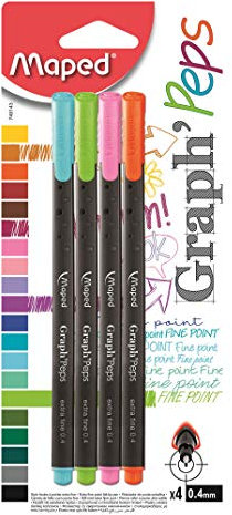 Maped M749143 - Fineliner Graph Peps Fancy, Metallspitze 0.4 mm, 4er Packung
