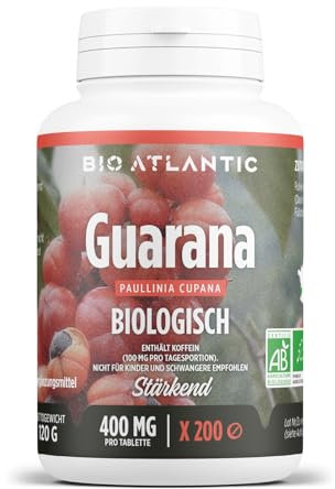 Bio Guarana 2000 mg pro Tag - STÄRKEND - Koffein - 200 Tabletten | Premium Naturprodukt & Rein pflanzlich