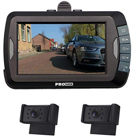 ProUser 16251 DRC4320 Digitales 20125 Digitales Funk-Rückfahrkamerasystem für 12V und 24V Systeme mit 4.3 Zoll Monitor und 2 Nachtsichtkameras ohne Signalstörungen