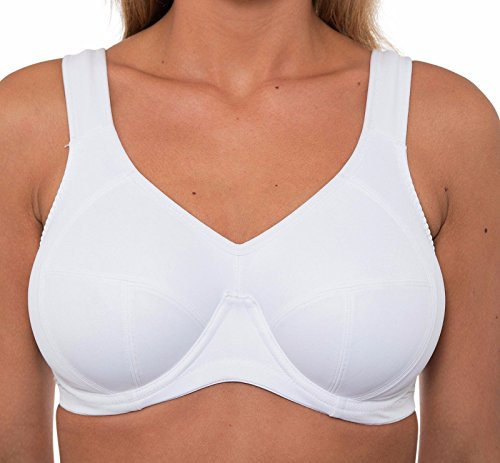 Gemm Ladies White Sports Bra High Impact Underwired Full Support Plus Size for Large Bosoms (36 F)