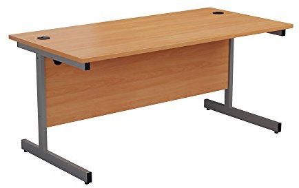 Office Hippo Heavy Duty Rectangular Cantilever Desk + Integrated Cable Ports - Home or Office Use, 5 Yr Warranty - Silver Frame/Beech Top, 140cm x 80cm