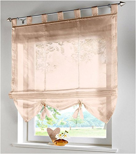 SIMPVALE Raffrollo mit Schlaufen Gardinen Voile römischen Liter Fall Schatten Transparent Vorhang für Balkon und Küche, Khaki, 80cm (Breite) x155cm (Höhe)