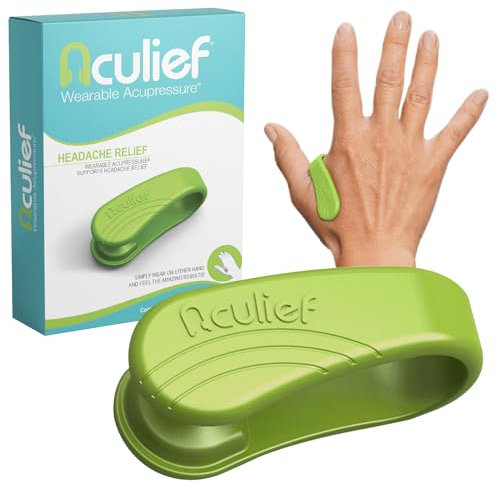 Aculief - Award Winning Natural Headache, Migraine, Tension Relief Wearable – Supporting Acupressure Relaxation, Stress Alleviation, Soothing Muscle Pain - Simple, Easy, Effective 1 Pack - (Green, Regular)