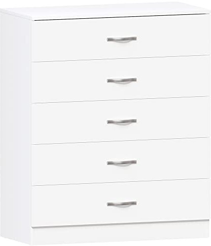 Vida Designs-Weiße Kommode, 5 Schubladen mit Metallgriffen und Führungen, einzigartiger Schubladenhalter mit Anti-Knickschutz, Riano-Schlafzimmermöbel, Weiß, 90x36x75