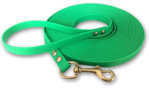 Schleppleine 9mm aus Beta BioThane®7, 5 Meter lang in Neogrün mit Handschlaufe und Messingkarabiner