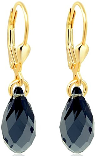 Ohrringe Gold Schwarz Tropfen Marken Kristalle 925 Sterling Silber NOBEL SCHMUCK