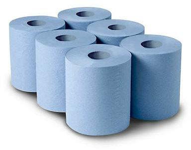 6 ROLLS (1 X 6 PACKS) BLUE PAPER WIPE CENTRE FEED TOWEL
