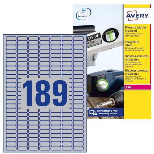 AVERY Selbstklebende Haftetiketten aus Metall - anpassbar und bedruckbar - Größe 25,4 x 10 mm - Laserdruck - L6008-20,silber / schwarz