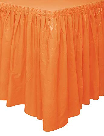 Solid Orange Plastic Rectangular Table Skirt (73cm x 4 meters) 1 Count - Easy Assembly and Reusable, Elegant & Versatile Party Decor
