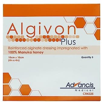 Algivon Plus Manuka Honigalginat Wundkompresse, quadratisch, 10 x 10 cm