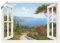 ARTLAND Wanddeko Poster & Kunstdrucke Wandposter Fensterblick Fenster Küste Meer Bucht Landschaft Natur Malerei Kunst T4EF