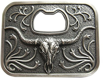 Jean's Friend Vintage Silver Plated Long Horn Bull Bottle Opener Belt Buckle Gürtelschnallen US Stock