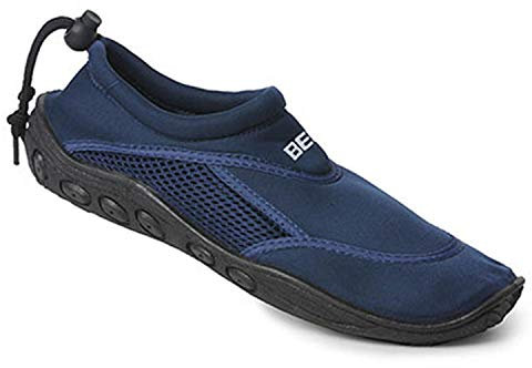BECO Wasserschuhe Damen & Herren – Neopren Badeschuhe mit Netzeinsatz & Gummisohle, elastische Surfschuhe ideal für Wassersportaktivitäten – in Marine , Größe: 38