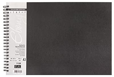 Daler-Rowney Skizzenbuch, spiralgeheftet, im Querformat, 380 x 297 mm, 150 g/m², mit weißem Papier