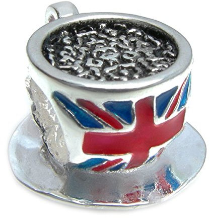 Queenberry Breloque en argent sterling motif tasse de thé avec drapeau anglais en émail, de style européen