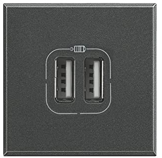 BTicino HS4285C2 Chargeur USB Double Axolute, 5V, 230V, 2.4A, 2 Modules, Finition Anthracite