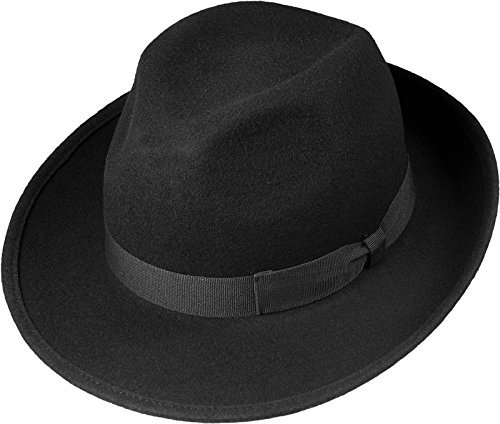 Schwarzer Wollhut in klassischer Bogart Form, Größen:60