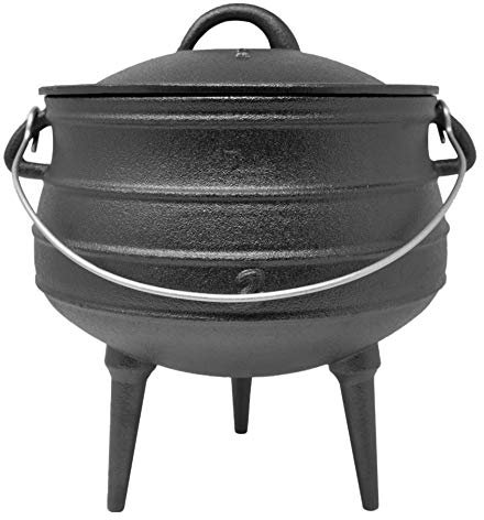 ToCis Big BBQ Feuertopf Beefalo | fertig eingebrannter Gusseisen Topf | Dutch Oven 6 Liter | südafikanischer Schmortopf Potjie #2 | Grilltopf inklusive Deckel | Raketenofen Outdoor mit Füße