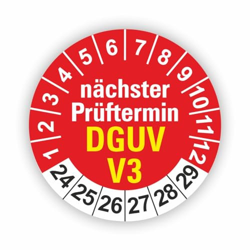 Fassbender-Druck PRÜFPLAKETTEN - Hochwertige Prüfetiketten DGUV V3 Prüfung Ø 30mm - Selbstklebende PVC-Folie - Wartungsetiketten für Prüfung - Prüfplakette für Prüfungsnachweis (60 Stück)