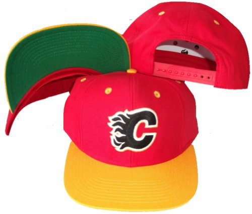 Calgary Flames Red/Yellow Two Tone Snapback Adjustable Plastic Snap Back Hat / Cap
