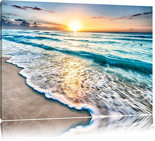 Pixxprint Meer bei Sonnenuntergang, Größe: 60x40cm, Leinwandbild, fertig gespannt, Wandbild, Dekoration, Kunstdruck, kein Poster