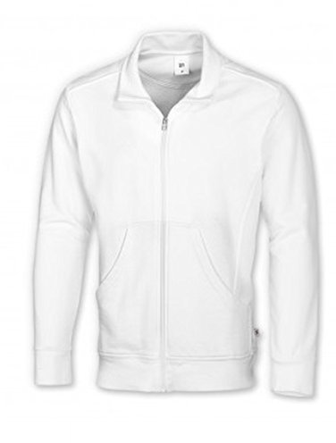 BP 1627-193-21-L Unisex-Sweatjacke, Lange Ärmel, hoher Kragen mit Reißverschluss, 320,00 g/m² Verstärkte Baumwolle, weiß, L