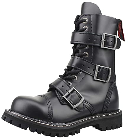 Angry Itch - 10-Loch 3-Buckle Stiefel - Leder Schwarz - Größe 42