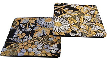 SHINSENDO Kinran Lot de 2 sous-verres Kimono traditionnels japonais (nom du motif : fleurs dorées)