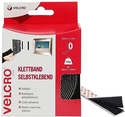 VELCRO Brand Cinta adhesiva 20mm x 2.5m Negro