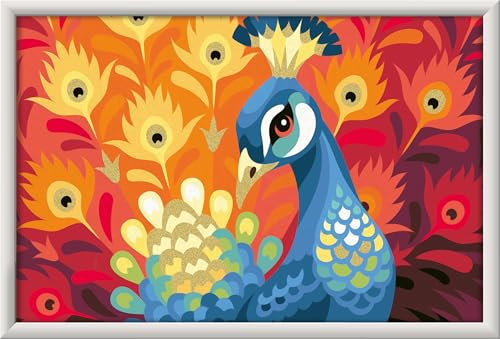 Ravensburger CreArt 20000 - Stolzer Pfau - Malen nach Zahlen für Kinder ab 11 Jahre, Malset mit Rahmen, Pinsel und Acrylfarben, Geschenk für Mädchen und Jungen, mit Gold-Farbe